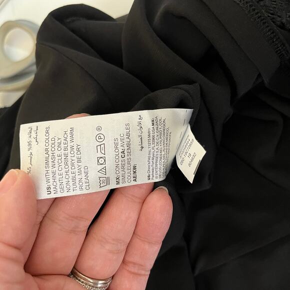 Chico's Lace Midi Dress 10 / 1.5 Black Embroidered Lace Tiered Bell Sleeve NWT - Picture 8 of 8